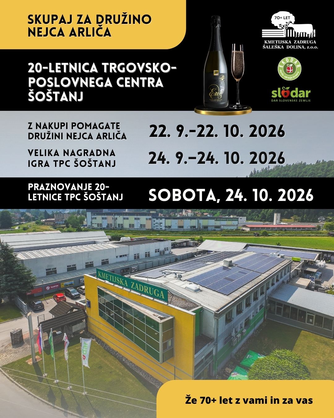 Vabilo na praznovanje 20 let TPC Šoštanj, 24. oktobra 2026 od 11.00 do 14.00 na naslovu Metleče 7.